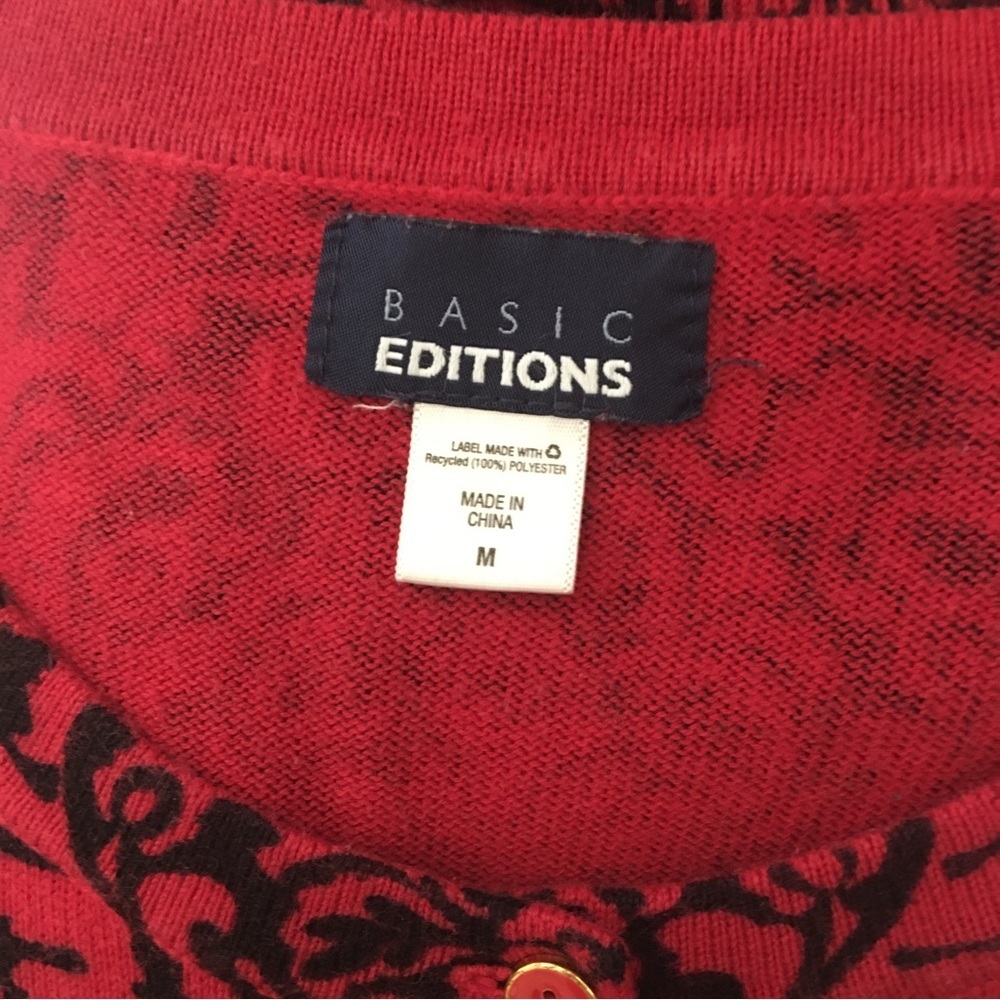 Basic Editions Button Down Cardigan In Red And Bl… - image 2
